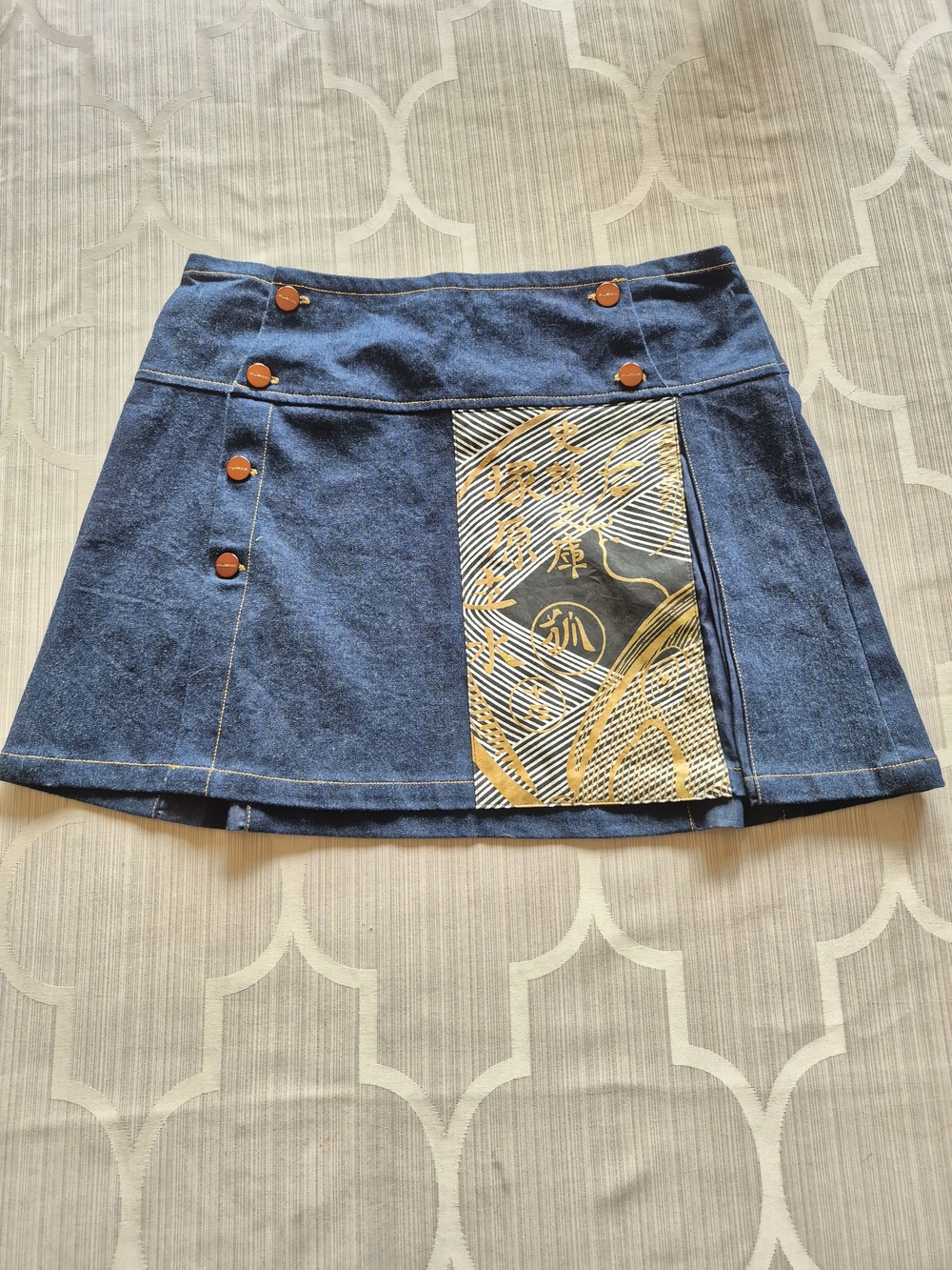 Custo Barcelona Denim Mini Skirt with Gold Accent Panel